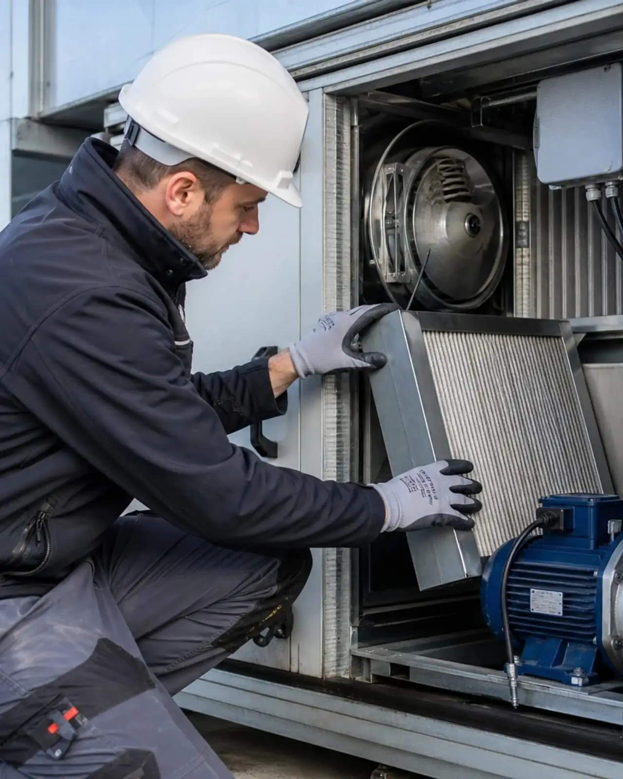 Onderhoud aan de ventilator van een luchtbehandelingskast